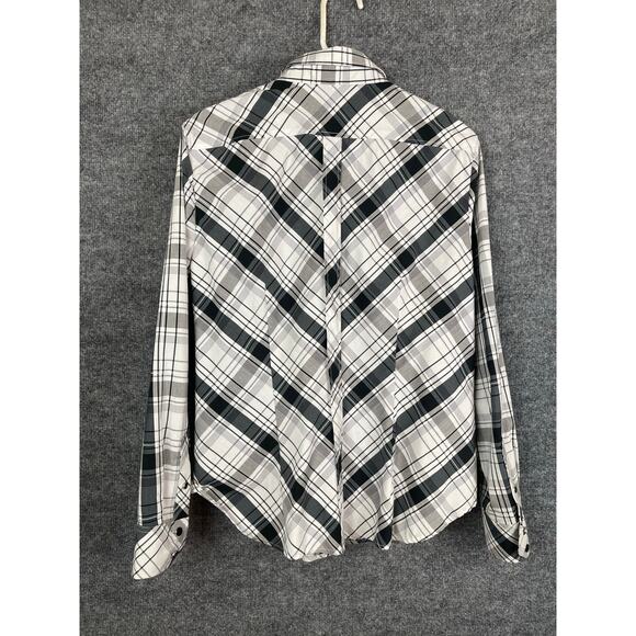 New York & Company Shirt Women’s XL Black/White Plaid Long Sleeve - Picture 6 of 13